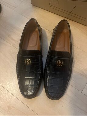 Bally Black Croc-Embossed Leather Loafers with Gold Hardware